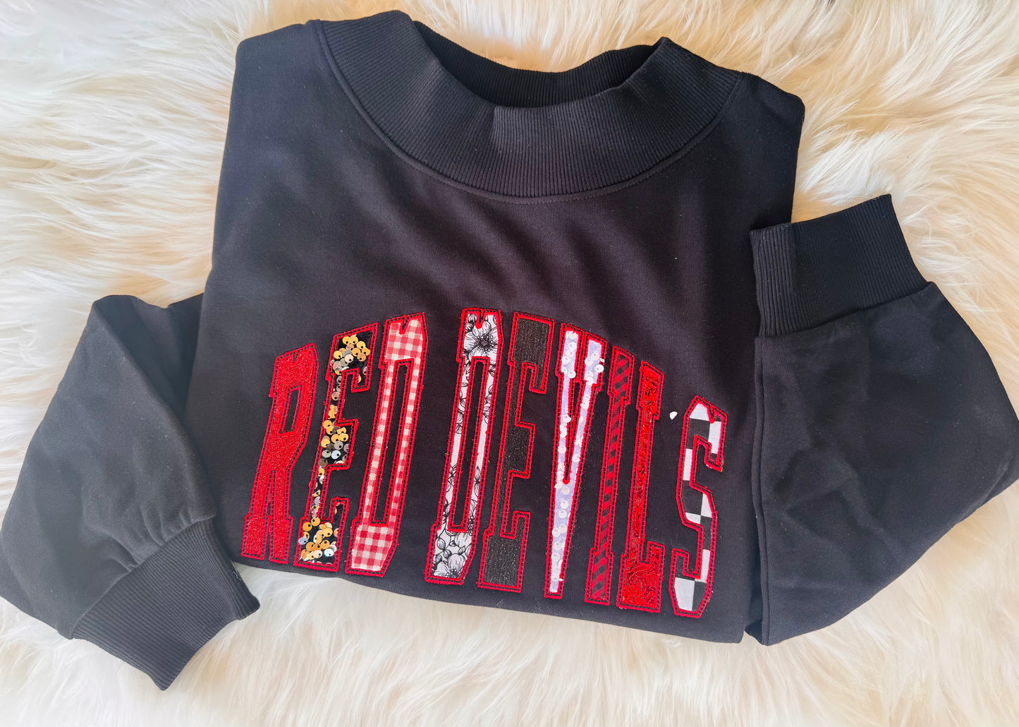 Red Devils Mash Up Appliqué Mock Neck