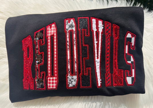 Red Devils Mash Up Appliqué Mock Neck