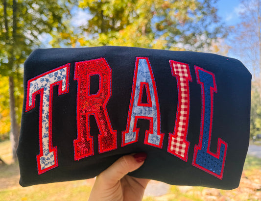 Trail Mixed Pattern Applique Crew