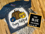 Blue and Gold Happy Fall Y’all Bleached T